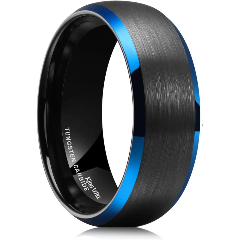 imageKing Will Wedding Band for Men Women 24678mm Domed Matte Brushed Tungsten Carbide Rings SolidDual Color Engagement Rings Comfort FitBlackBlue Polished Edge8mm