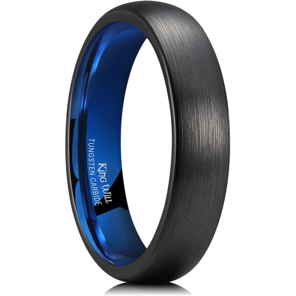 imageKing Will Wedding Band for Men Women 24678mm Domed Matte Brushed Tungsten Carbide Rings SolidDual Color Engagement Rings Comfort FitBlackBlue5mm