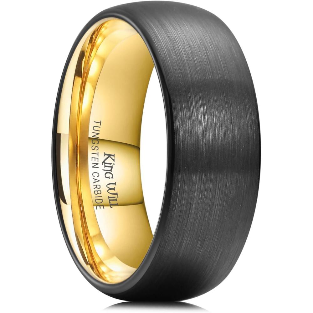 imageKing Will Wedding Band for Men Women 24678mm Domed Matte Brushed Tungsten Carbide Rings SolidDual Color Engagement Rings Comfort FitBlackGold8mm