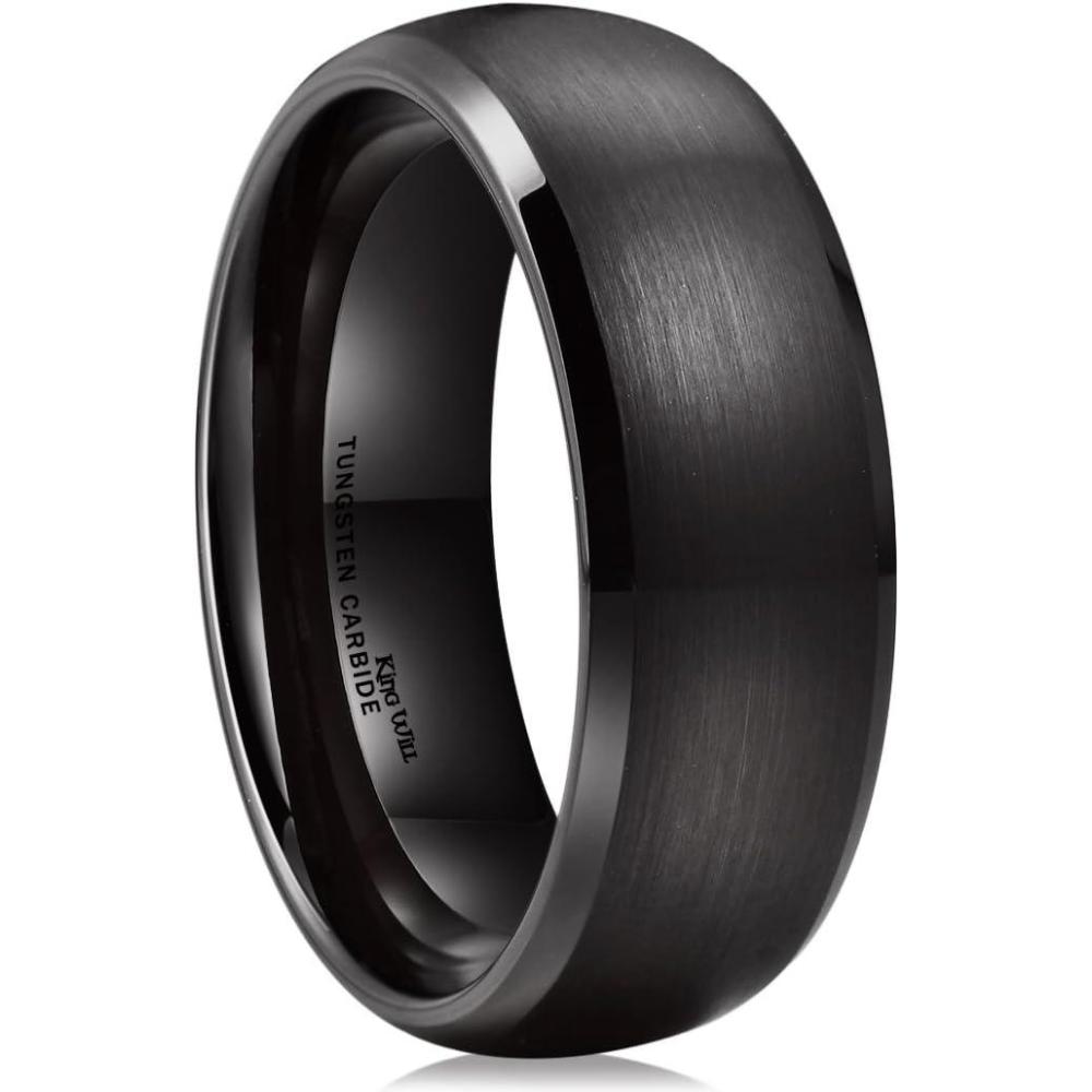 imageKing Will Wedding Band for Men Women 24678mm Domed Matte Brushed Tungsten Carbide Rings SolidDual Color Engagement Rings Comfort FitBlackPolished Edge8mm