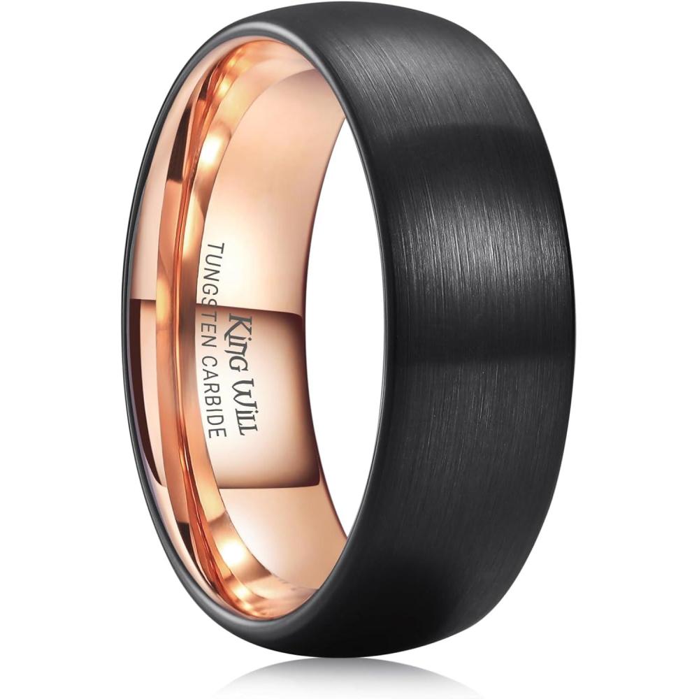 imageKing Will Wedding Band for Men Women 24678mm Domed Matte Brushed Tungsten Carbide Rings SolidDual Color Engagement Rings Comfort FitBlackRose Gold8mm
