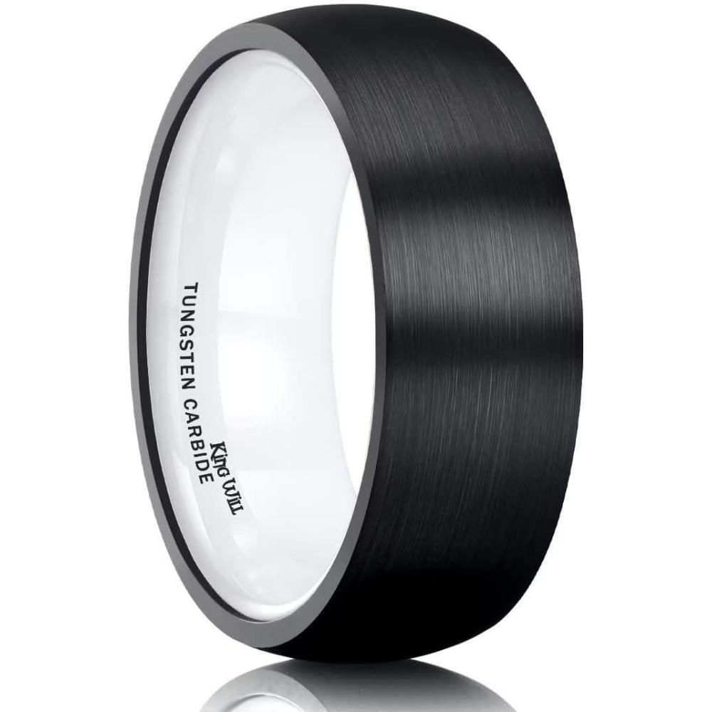 imageKing Will Wedding Band for Men Women 24678mm Domed Matte Brushed Tungsten Carbide Rings SolidDual Color Engagement Rings Comfort FitBlackWhite Ceramic8mm