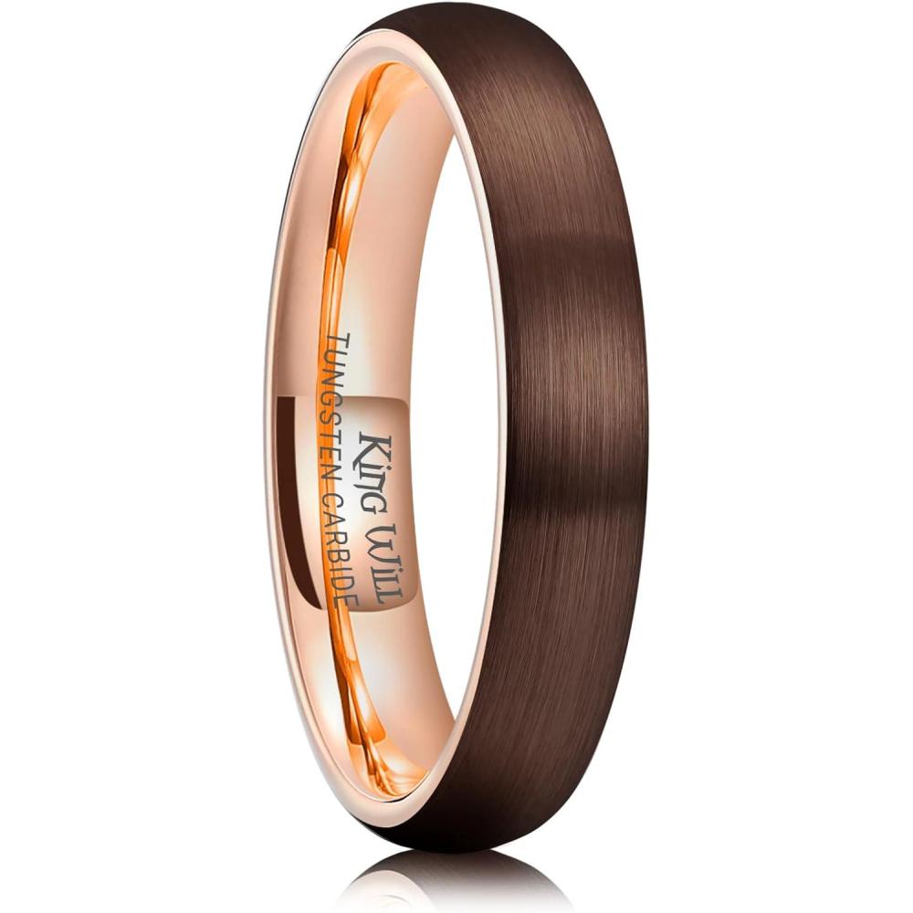 imageKing Will Wedding Band for Men Women 24678mm Domed Matte Brushed Tungsten Carbide Rings SolidDual Color Engagement Rings Comfort FitBrown4mm
