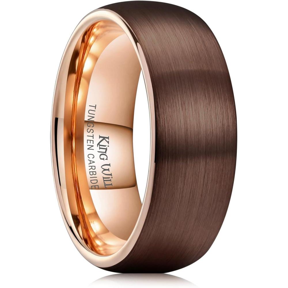 imageKing Will Wedding Band for Men Women 24678mm Domed Matte Brushed Tungsten Carbide Rings SolidDual Color Engagement Rings Comfort FitBrown8mm