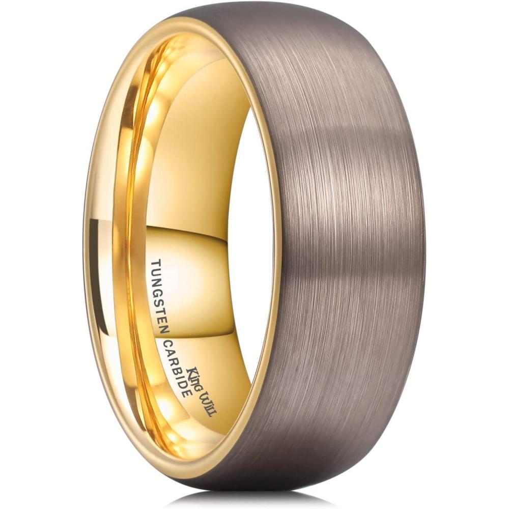 imageKing Will Wedding Band for Men Women 24678mm Domed Matte Brushed Tungsten Carbide Rings SolidDual Color Engagement Rings Comfort FitBrownGold8mm