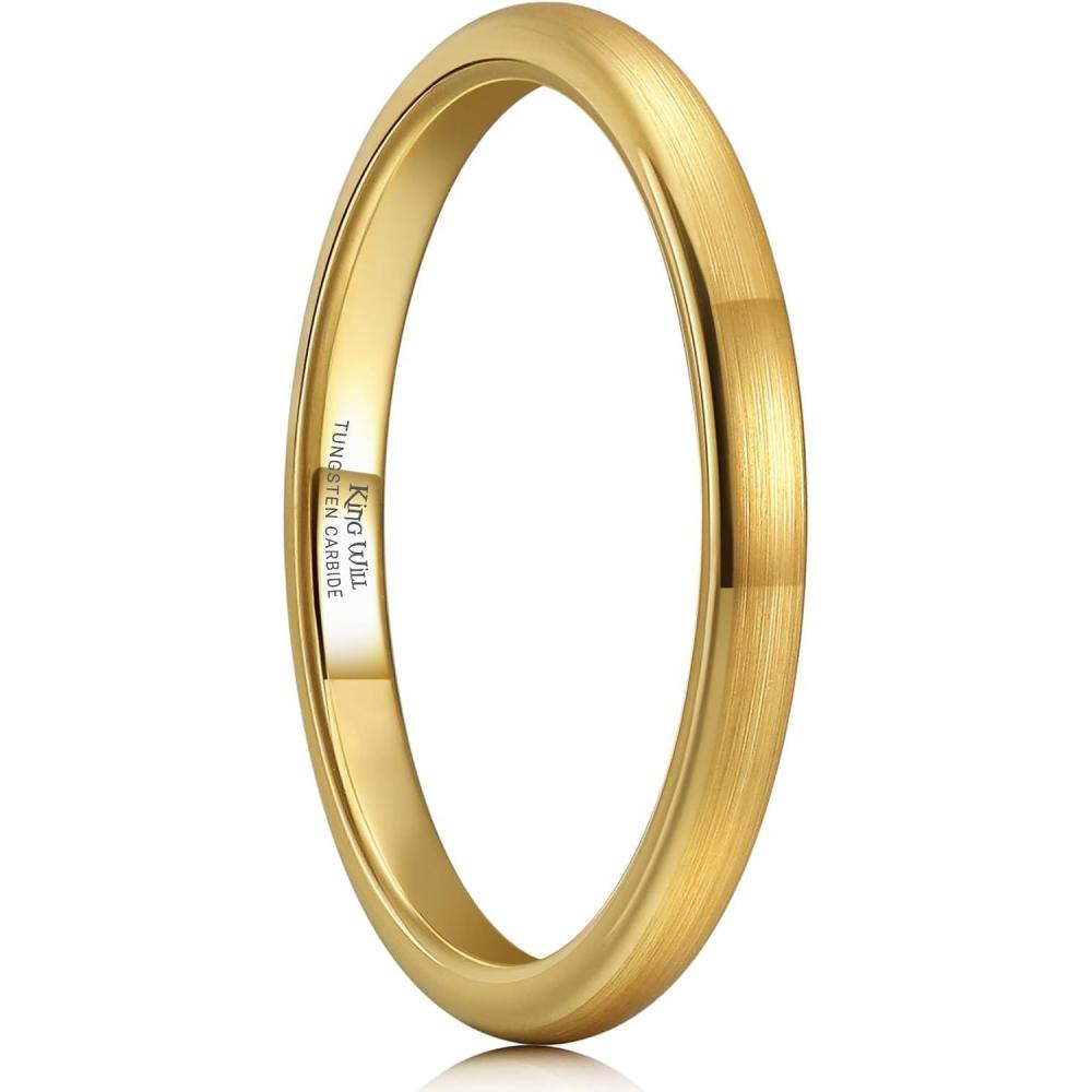 imageKing Will Wedding Band for Men Women 24678mm Domed Matte Brushed Tungsten Carbide Rings SolidDual Color Engagement Rings Comfort FitGold2mm