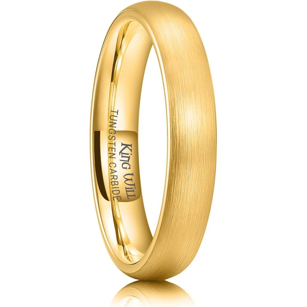 imageKing Will Wedding Band for Men Women 24678mm Domed Matte Brushed Tungsten Carbide Rings SolidDual Color Engagement Rings Comfort FitGold4mm