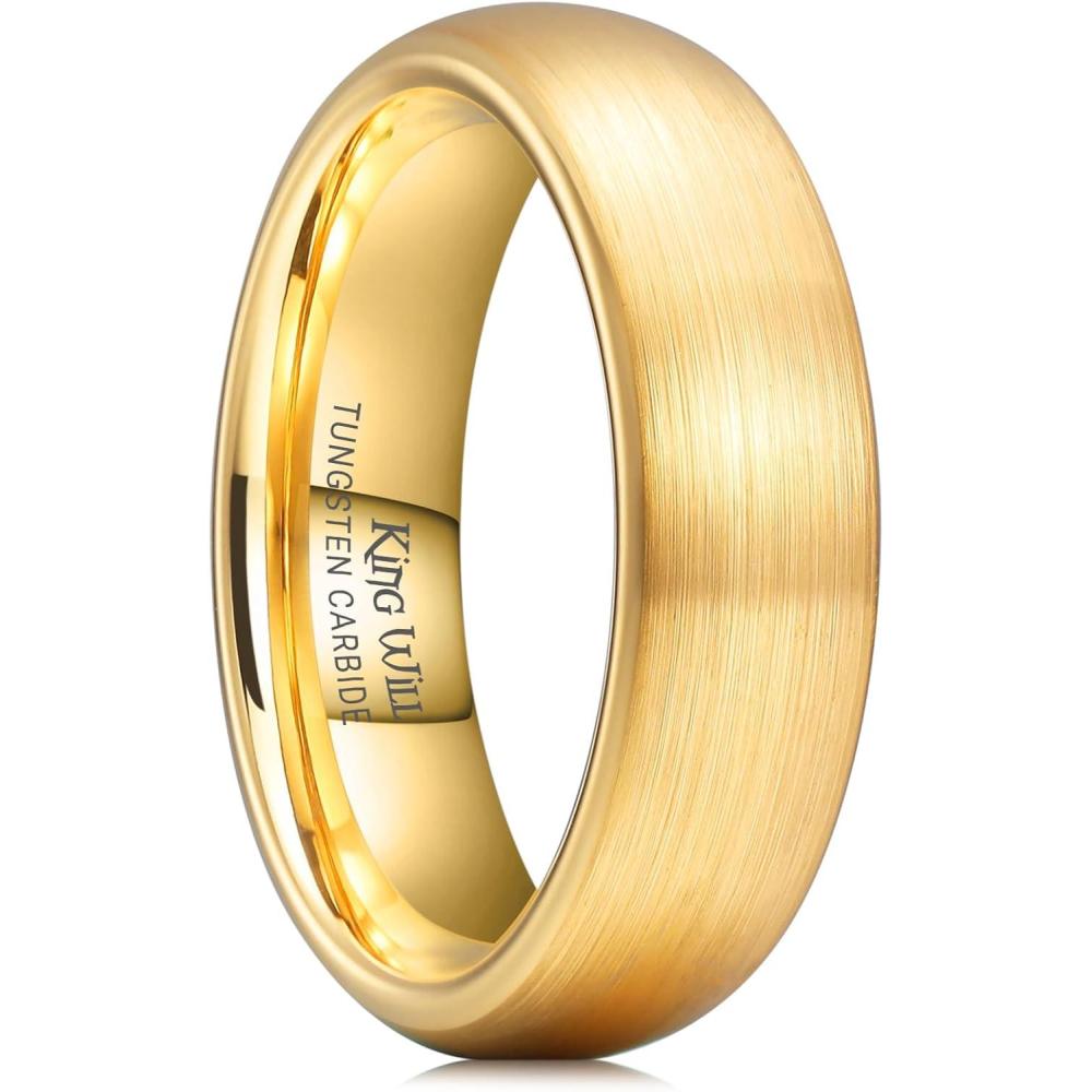 imageKing Will Wedding Band for Men Women 24678mm Domed Matte Brushed Tungsten Carbide Rings SolidDual Color Engagement Rings Comfort FitGold6mm