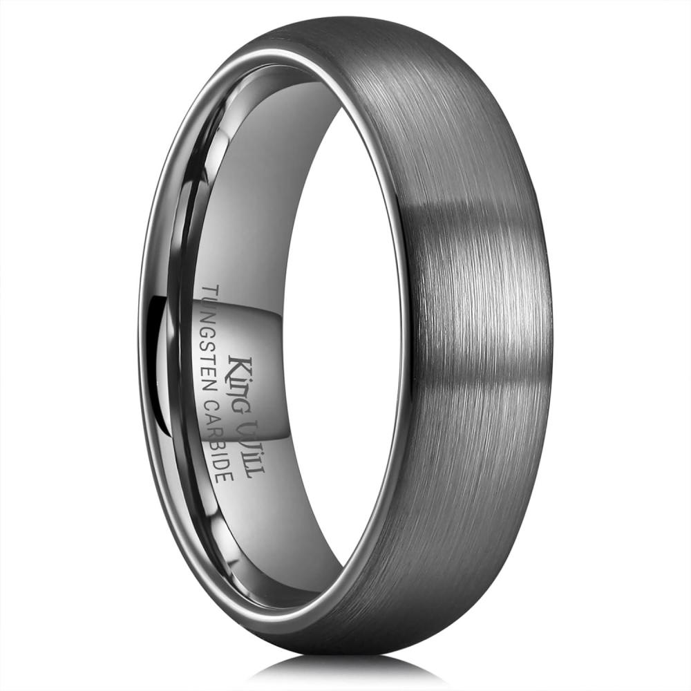 imageKing Will Wedding Band for Men Women 24678mm Domed Matte Brushed Tungsten Carbide Rings SolidDual Color Engagement Rings Comfort FitGunmetal Grey6mm