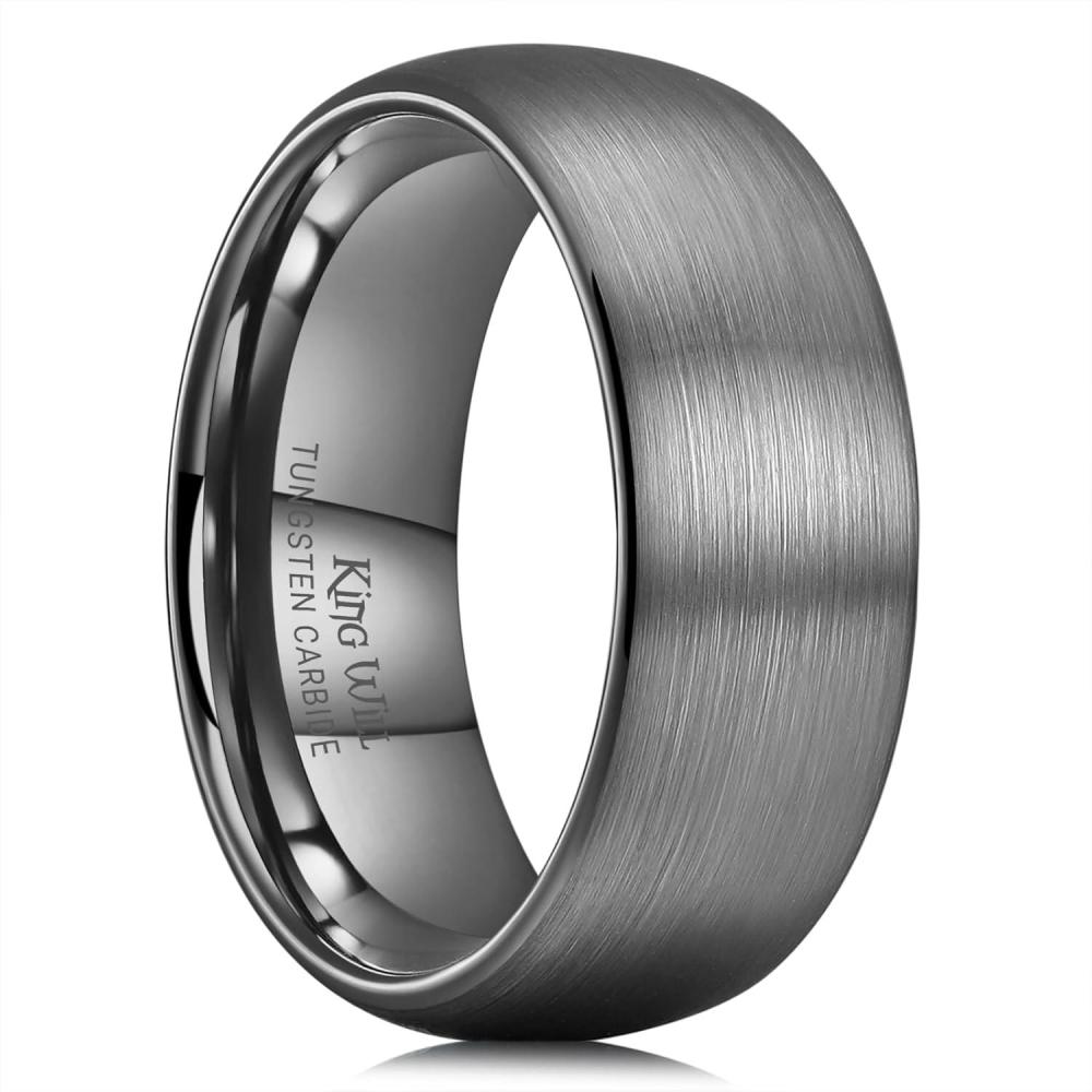 imageKing Will Wedding Band for Men Women 24678mm Domed Matte Brushed Tungsten Carbide Rings SolidDual Color Engagement Rings Comfort FitGunmetal Grey8mm