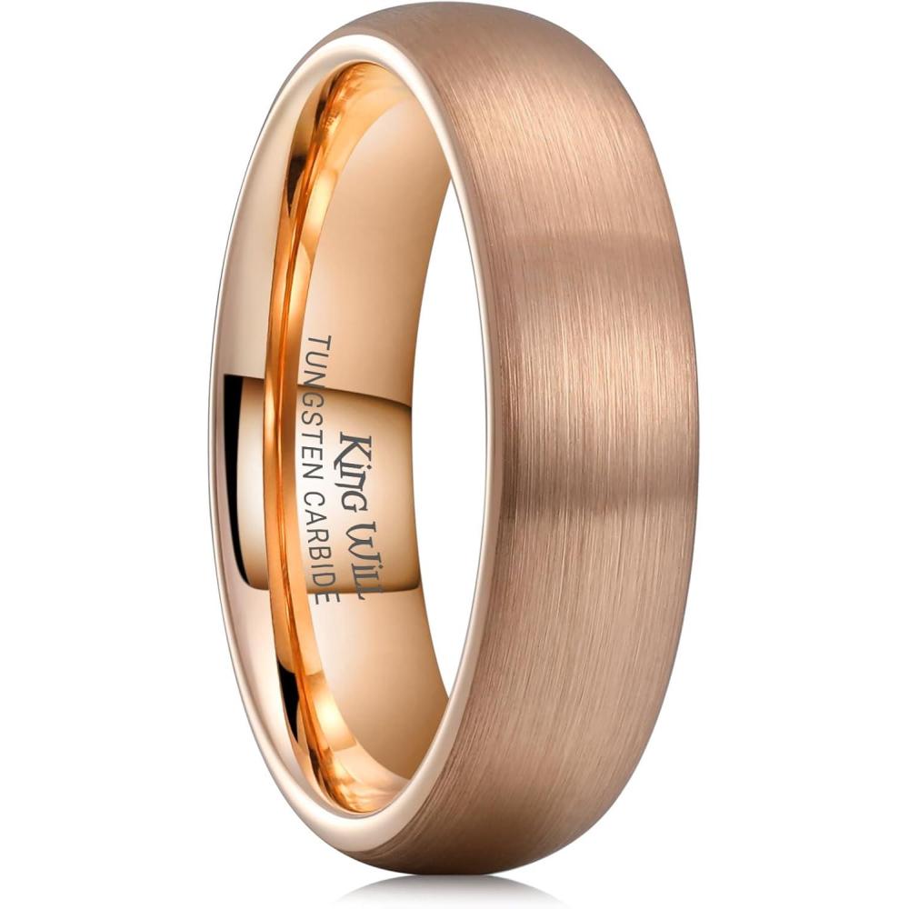 imageKing Will Wedding Band for Men Women 24678mm Domed Matte Brushed Tungsten Carbide Rings SolidDual Color Engagement Rings Comfort FitRose Gold6mm