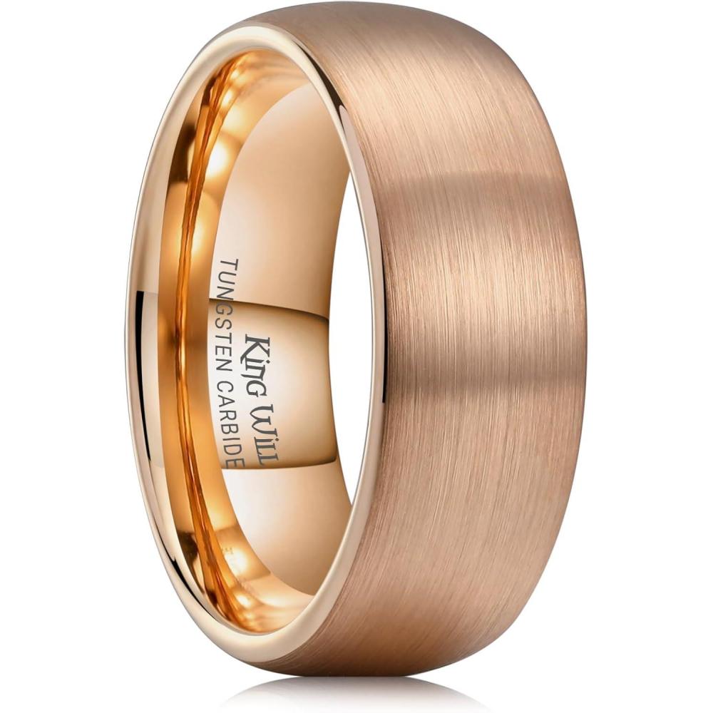 imageKing Will Wedding Band for Men Women 24678mm Domed Matte Brushed Tungsten Carbide Rings SolidDual Color Engagement Rings Comfort FitRose Gold8mm