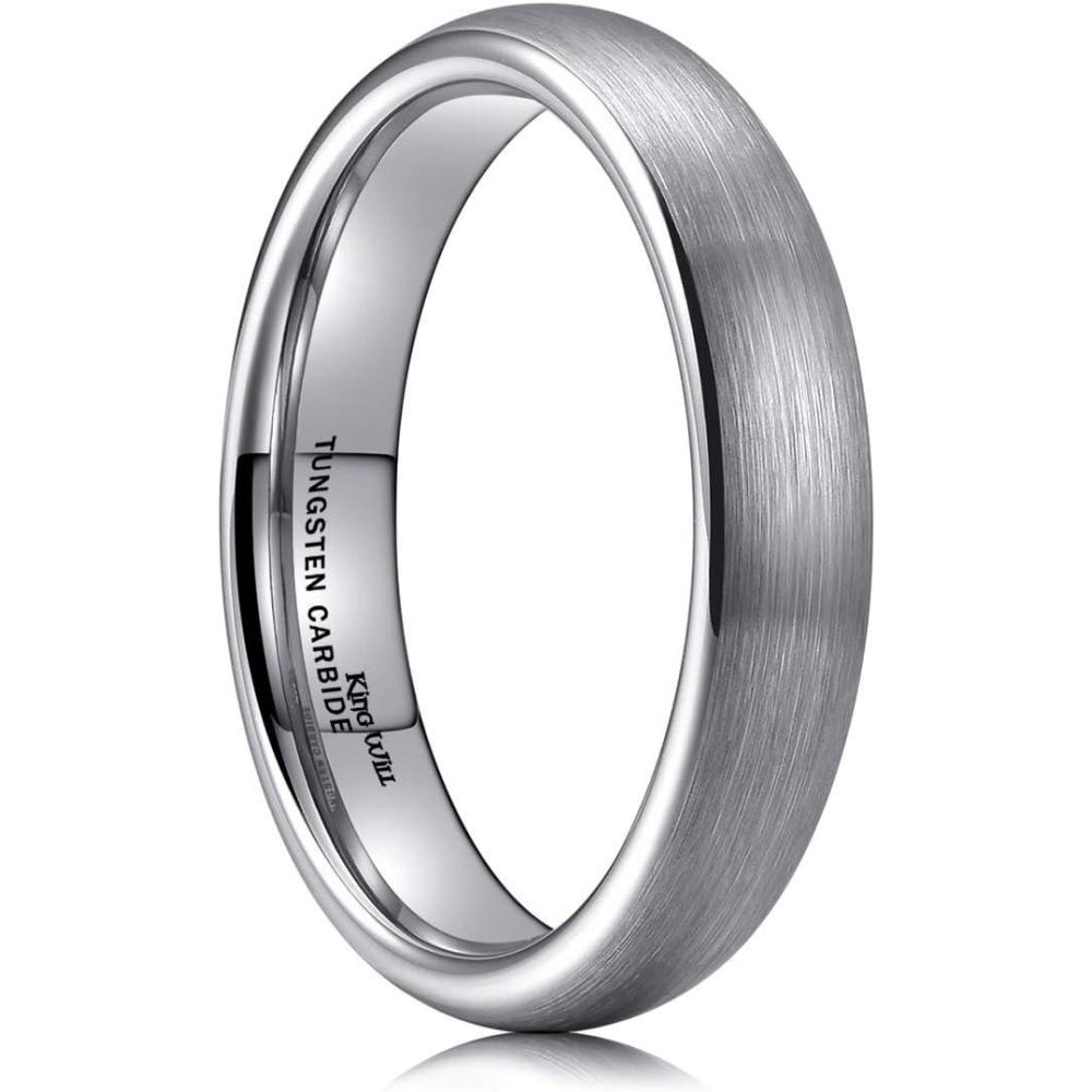 imageKing Will Wedding Band for Men Women 24678mm Domed Matte Brushed Tungsten Carbide Rings SolidDual Color Engagement Rings Comfort FitSilver4mm