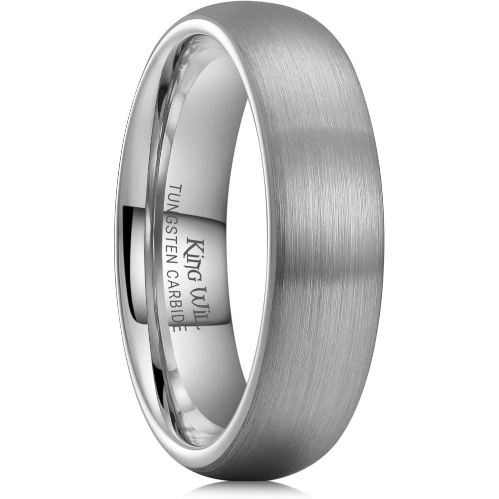 imageKing Will Wedding Band for Men Women 24678mm Domed Matte Brushed Tungsten Carbide Rings SolidDual Color Engagement Rings Comfort FitSilver6mm