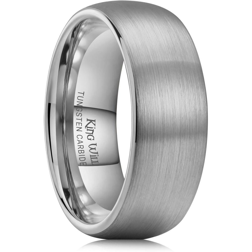 imageKing Will Wedding Band for Men Women 24678mm Domed Matte Brushed Tungsten Carbide Rings SolidDual Color Engagement Rings Comfort FitSilver8mm