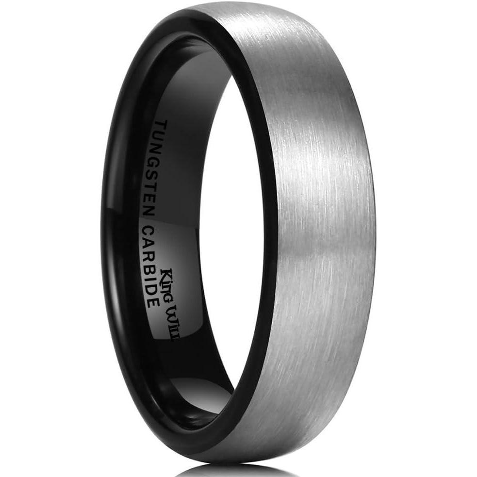 imageKing Will Wedding Band for Men Women 24678mm Domed Matte Brushed Tungsten Carbide Rings SolidDual Color Engagement Rings Comfort FitSilverBlack6mm