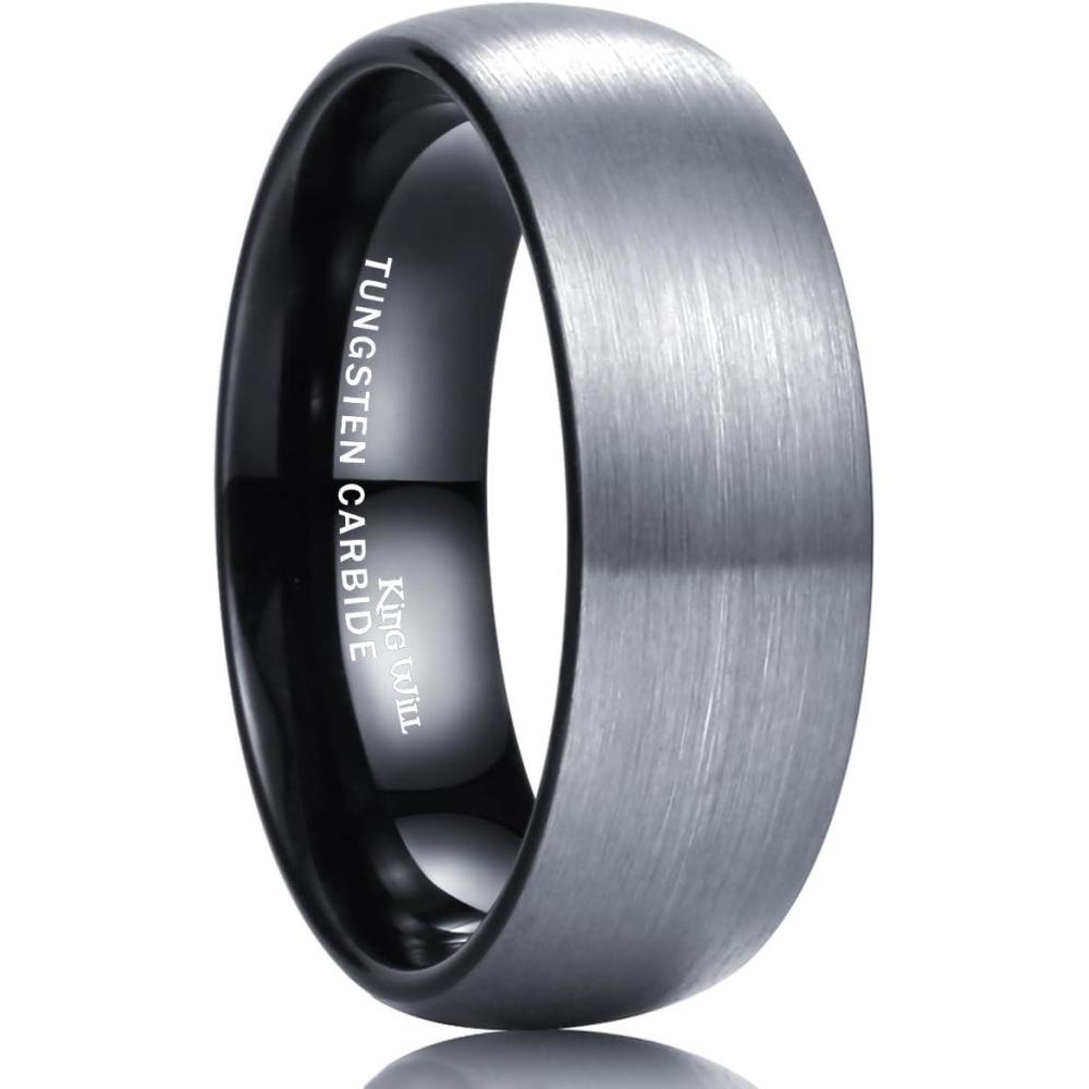 imageKing Will Wedding Band for Men Women 24678mm Domed Matte Brushed Tungsten Carbide Rings SolidDual Color Engagement Rings Comfort FitSilverBlack8mm