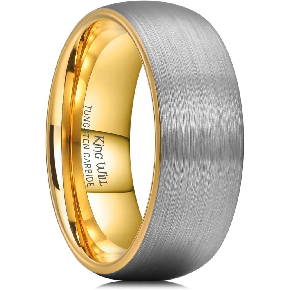 imageKing Will Wedding Band for Men Women 24678mm Domed Matte Brushed Tungsten Carbide Rings SolidDual Color Engagement Rings Comfort FitSilverGold8mm