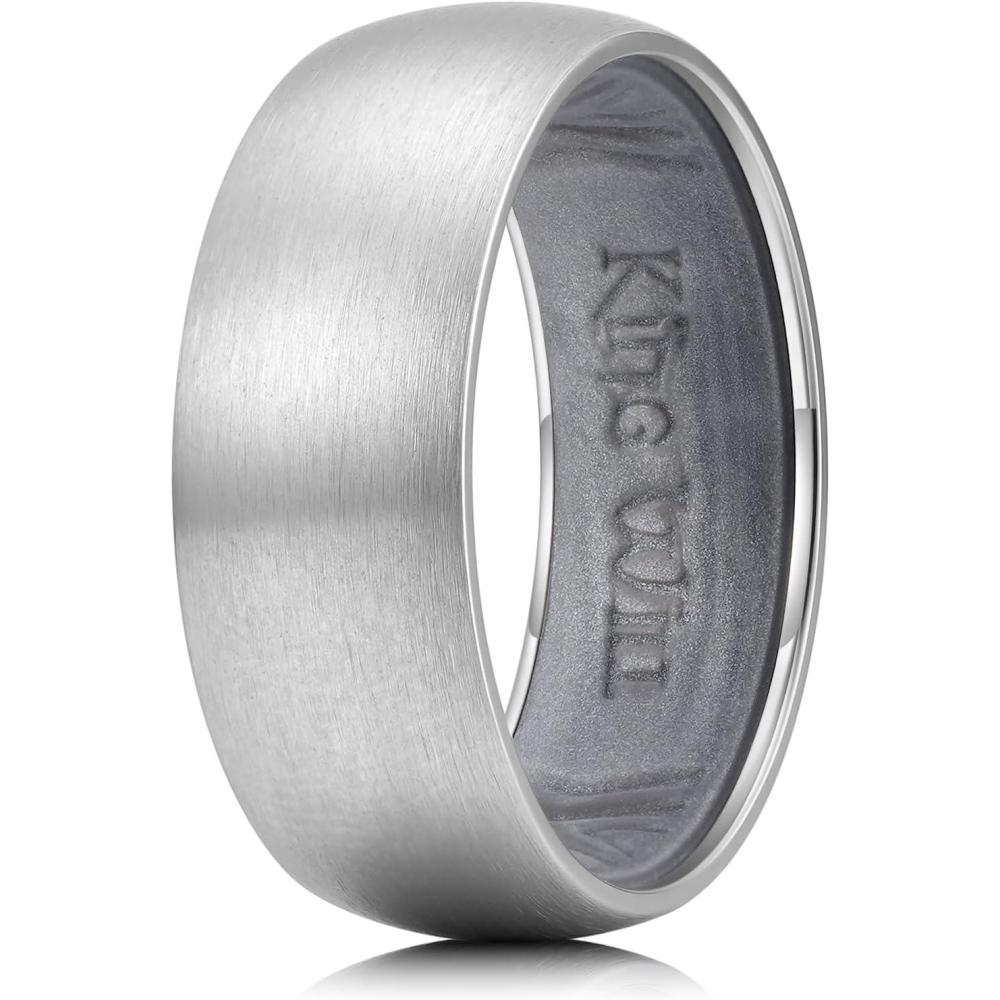 imageKing Will Wedding Band for Men Women8mm Width Hybrid Rings with Lightweight Outer Titanium Metal and Premium Inner Silicone Durable Comfort Fit for Gym Work Travel Size 812GraySliver