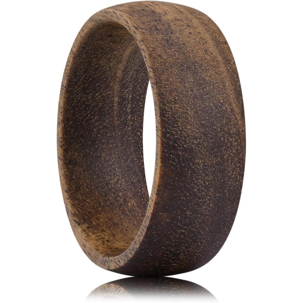 imageKing Will Wooden Wedding Band for Men Women 412mm Width in BlackBrown Wood Wedding Ring Domed Style Comfort Fit and Promise Ring Size 813Brown Acacia Wood8mm