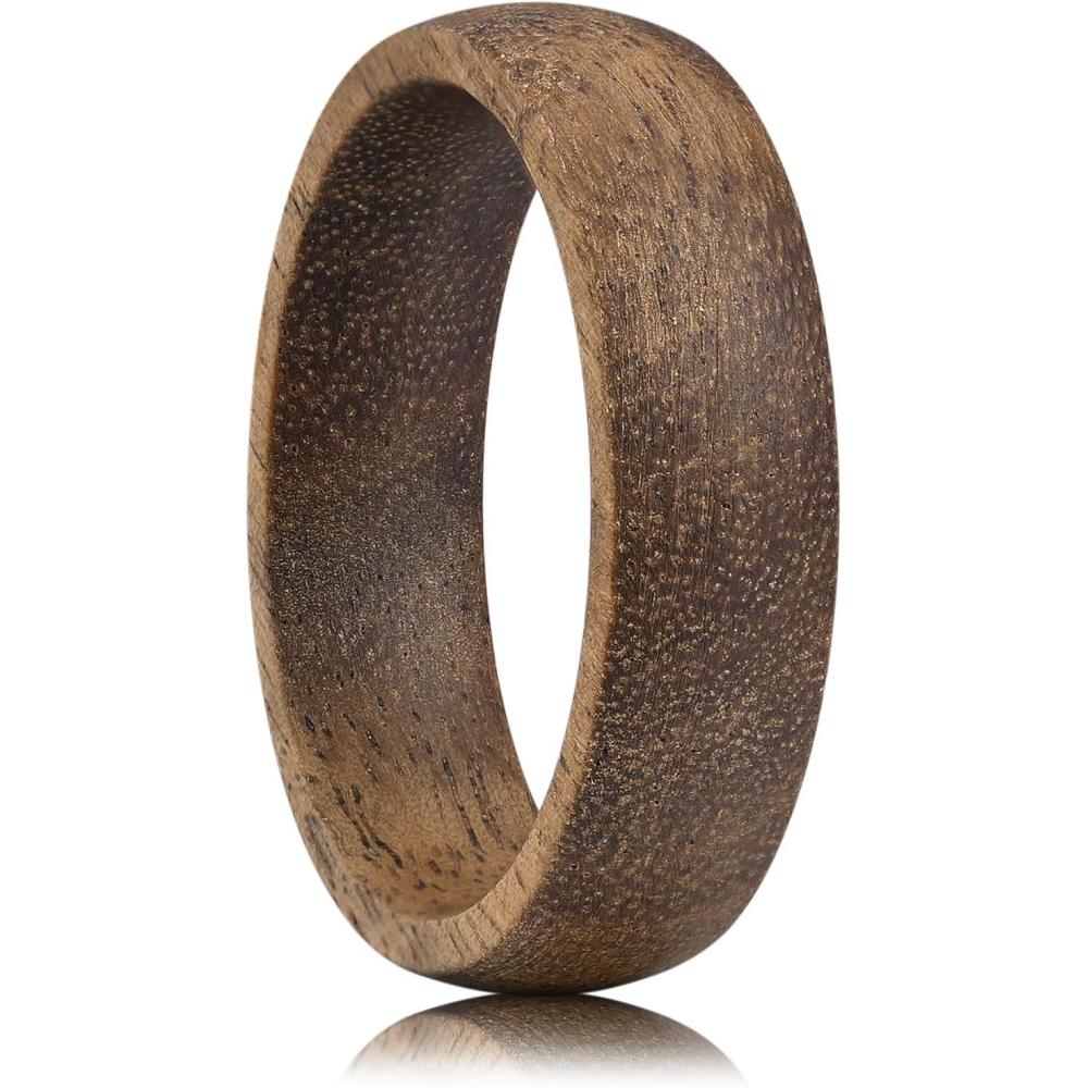 imageKing Will Wooden Wedding Band for Men Women 412mm Width in BlackBrown Wood Wedding Ring Domed Style Comfort Fit and Promise Ring Size 813Brown Acacia Wood6mm