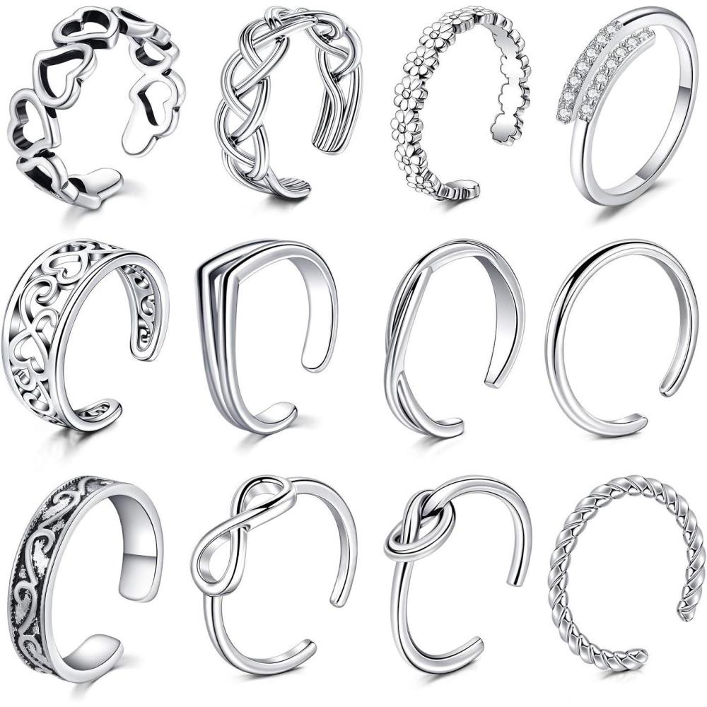 imageMayhoop 12Pcs Open Toe Rings Adjustable Toe Band Ring Set Finger Foot Jewelry for Women Men112PcsSilver