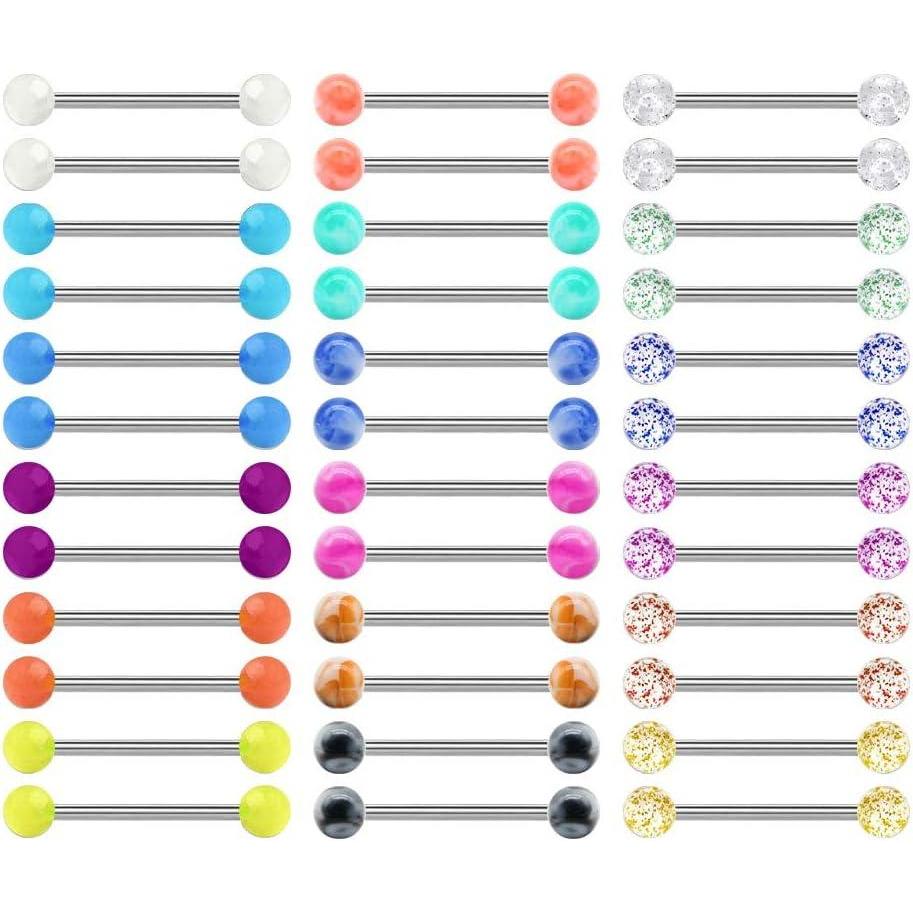 imageMayhoop 14G 36Pcs Stainless Steel Nipple Rings Tongue Rings Straight Barbell Bars Piercing 14mm 16mm 18mm in Length for Women Men314G 18mm1116