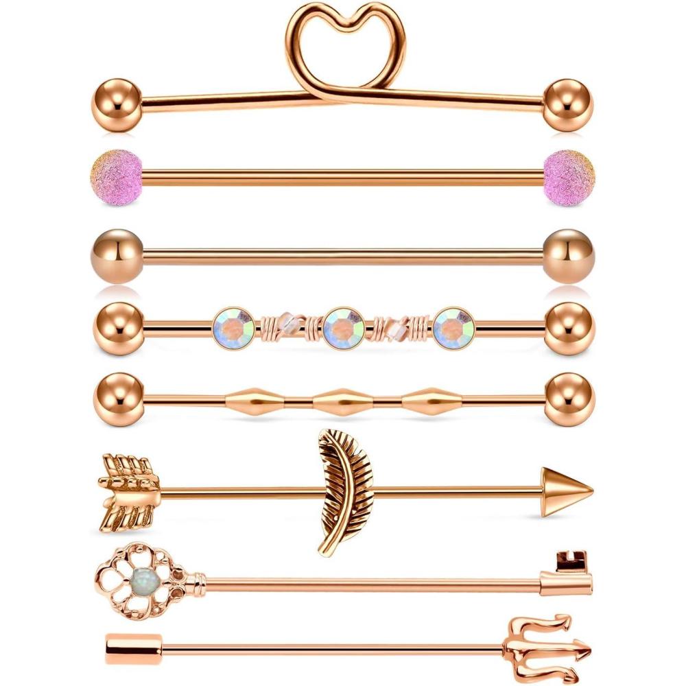 imageMayhoop 14G Industrial Barbell 316L Surgical Stainless Steel Earring Cartilage Body Piercing Jewelry 38mm 1ampamp12 Inch Industrial Piercing Bar Silver Rose Gold Black For Women Men2Rosegold