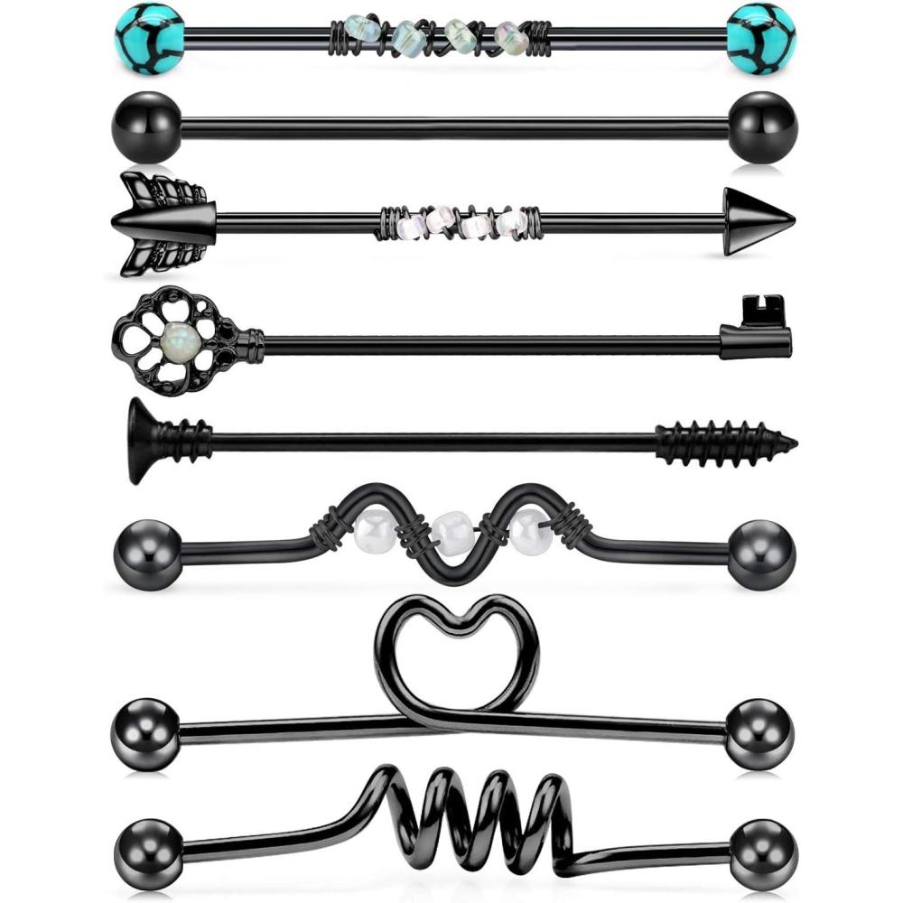 imageMayhoop 14G Industrial Barbell 316L Surgical Stainless Steel Earring Cartilage Body Piercing Jewelry 38mm 1ampamp12 Inch Industrial Piercing Bar Silver Rose Gold Black For Women Men3Black