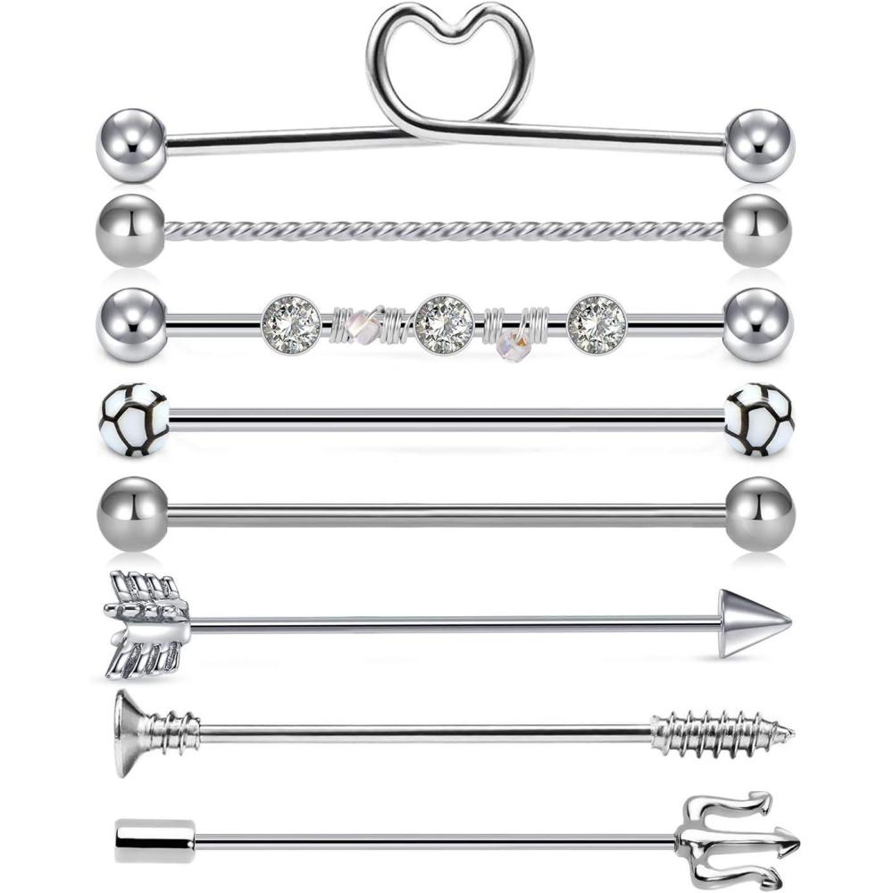 imageMayhoop 14G Industrial Barbell 316L Surgical Stainless Steel Earring Cartilage Body Piercing Jewelry 38mm 1ampamp12 Inch Industrial Piercing Bar Silver Rose Gold Black For Women Men1Silver