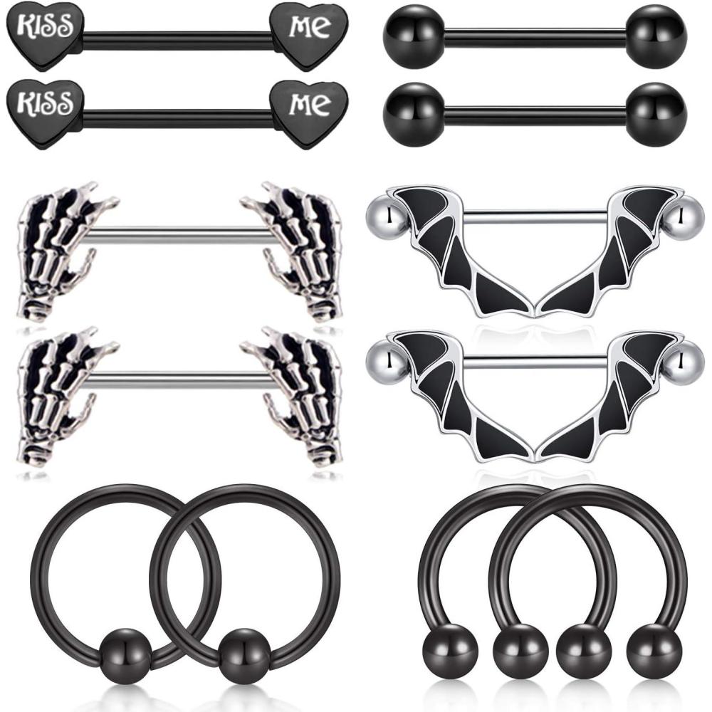 imageMayhoop 14G Nipple Ring Stainless Steel Nipplerings Nipple Barbell Nipple Piercing Bar for Women Men2Style B
