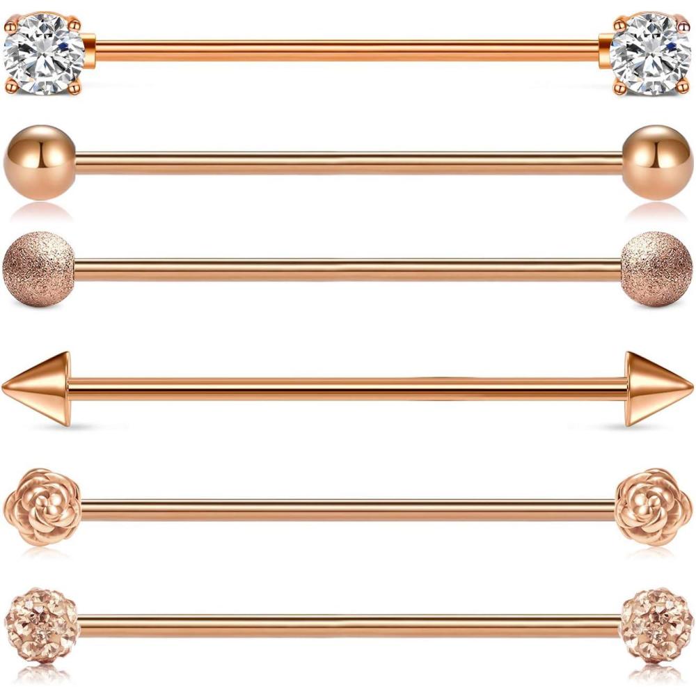 imageMayhoop 14G Stainless Steel Industrial Barbell 35mm 1 38 Inch ampamp 38mm 1 12 Inch Industrial Piercing Bar for Women Men2Rosegold 35mm bar