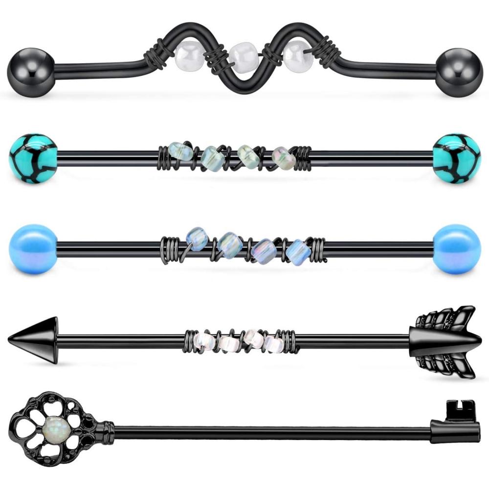 imageMayhoop 14G Stainless Steel Industrial Barbell Earring Cartilage Body Piercing Jewelry 38mm 1ampamp12 Inch Industrial Piercing Bar1Black