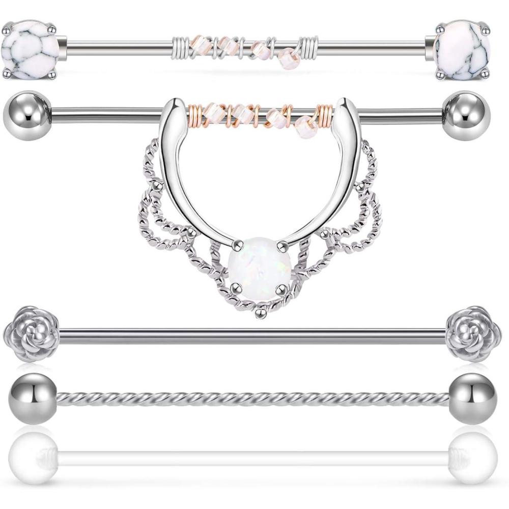 imageMayhoop 14G Stainless Steel Industrial Barbell Earring Cartilage Body Piercing Jewelry 38mm 1ampamp12 Inch Industrial Piercing Bar1Silver