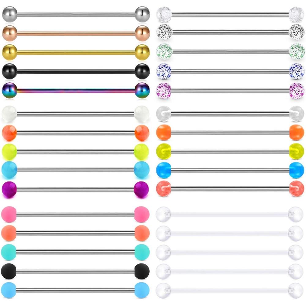 imageMayhoop 14G Stainless Steel Industrial Barbell Earring Cartilage Body Piercing Jewelry 38mm 35mm Inch Industrial Piercing Bar for Women Men 2030PCS38mm1 12Style B