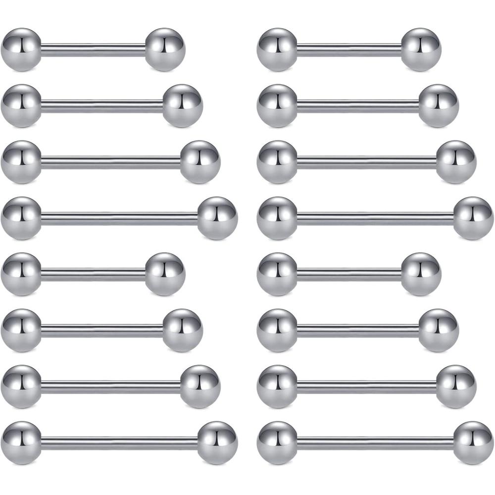 imageMayhoop 14G Stainless Steel Nipple Rings Tongue Rings Straight Barbell Bars Piercing 12mm 14mm 16mm 18mm in Length for Women Men16pcs silverBall