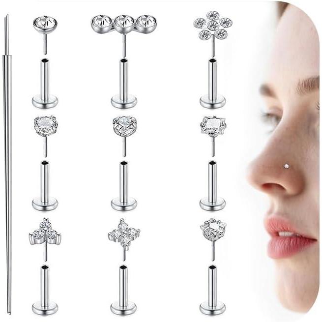 imageMayhoop 14K Gold Push in Stud Earrings 316L Surgical Steel Threadless Stud MultiPack Flat Back Nose Rings Conch Cartilage Tragus Lip Labret Helix Piercing Jewelry Hypoallergenic for Women Men 18G20GSilver 18G 6mm