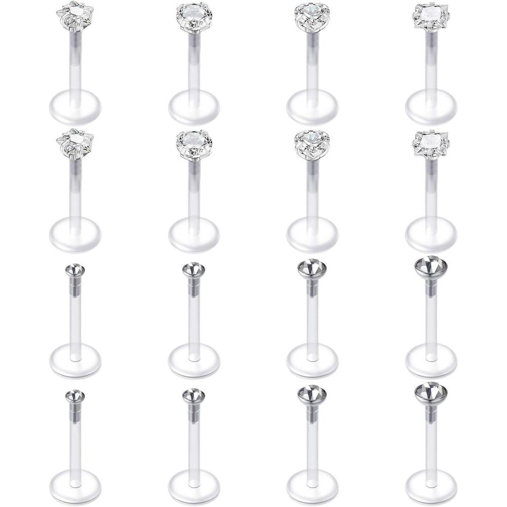 imageMayhoop 16G 16Pcs Tragus Earrings Lip Rings Labret Studs Jeweled Cartilage Helix Earrings Flexible Clear Bar Medusa Piercing Retainer 6mm 8mm for Women Men28mm516 Bar