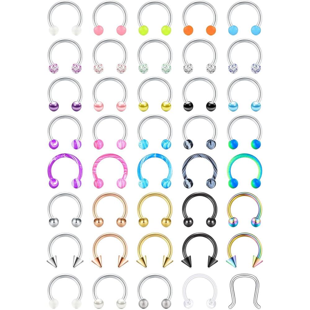 imageMayhoop 16G 20Pcs Surgical Steel Nose Rings Septum Rings Captive Bead Rings Horseshoe Piercing Jewelry Cartilage Helix Daith Tragus Earring Hoop Lip Hinged Seamless Nose Hoop Ring for Women Men8mm516 40Pcs