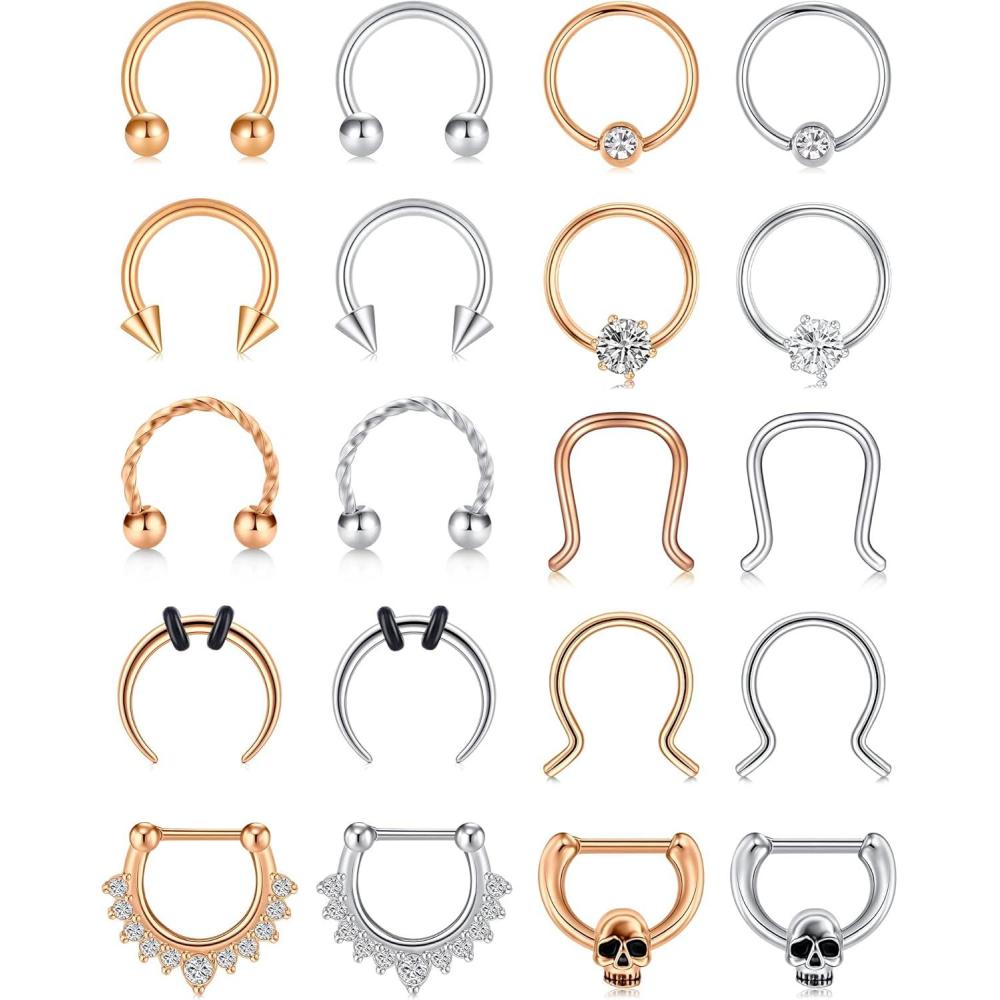 imageMayhoop 16G 20Pcs Surgical Steel Nose Rings Septum Rings Captive Bead Rings Horseshoe Piercing Jewelry Cartilage Helix Daith Tragus Earring Hoop Lip Hinged Seamless Nose Hoop Ring for Women MenSilverRose gold