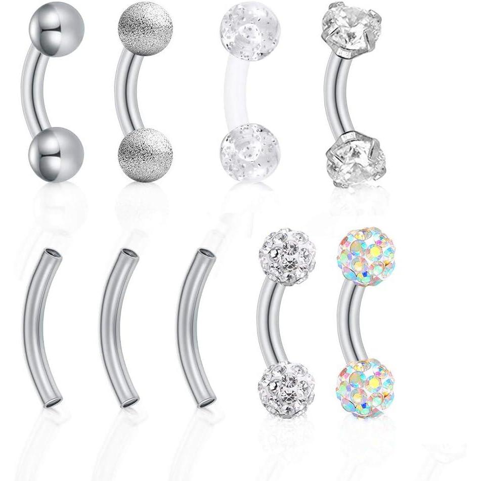 imageMayhoop 16G 57pcs Stainless Steel Rook Daith Earrings Belly Lip Ring Eyebrow Studs Cartilage Tragus Cubic Zirconia Barbell Body Piercing 6mm 8mm 10mm2Silver 16G 6mm