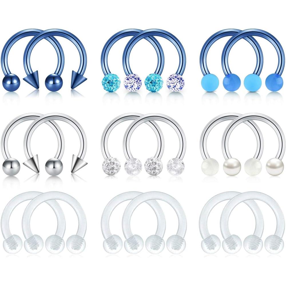 imageMayhoop 16G Horseshoe Nose Septum Rings 316L Stainless Steel Piercing Jewelry Cartilage Helix Tragus Earring Hoop Lip Horseshoe Piercing Retainer For Women Men 6mm 8mm 10mm518PcsBlueSilverClear8mm516