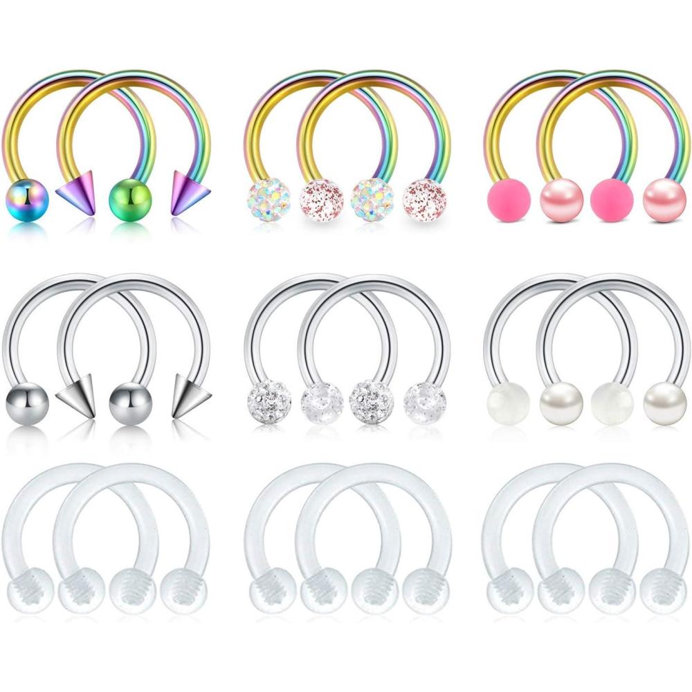 imageMayhoop 16G Horseshoe Nose Septum Rings 316L Stainless Steel Piercing Jewelry Cartilage Helix Tragus Earring Hoop Lip Horseshoe Piercing Retainer For Women Men 6mm 8mm 10mm418PcsColorfulSilverClear8mm516