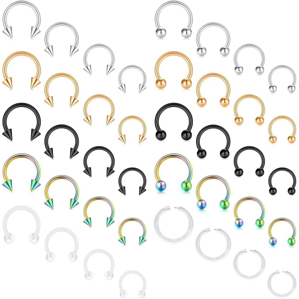 imageMayhoop 16G Horseshoe Septum Rings Women Men 316L Surgical Stainless Steel Nose Septum Jewelry Hoop Earring Eyebrow Tragus Lip Piercing Ring Balls ampamp Spikes 6mm 8mm 10mm 12mm40pcs variety of sizes different colors