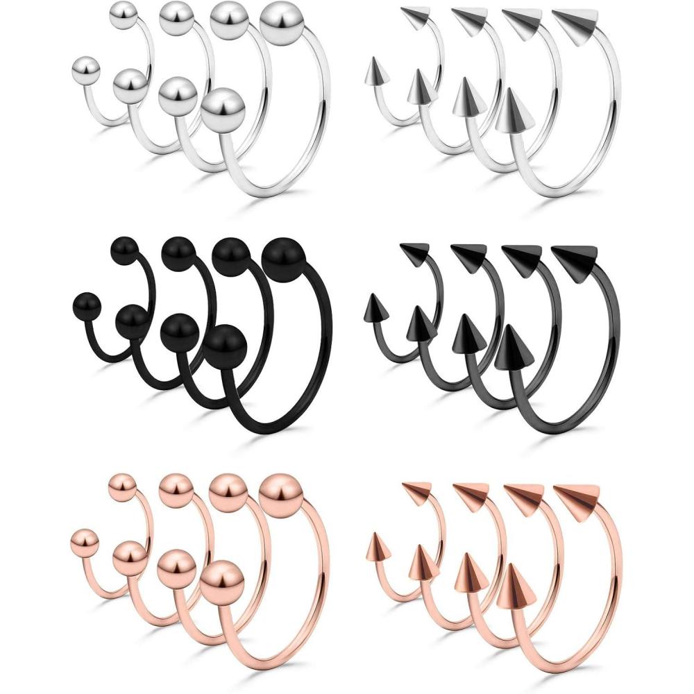 imageMayhoop 16G Horseshoe Septum Rings Women Men 316L Surgical Stainless Steel Nose Septum Jewelry Hoop Earring Eyebrow Tragus Lip Piercing Ring Balls ampamp Spikes 6mm 8mm 10mm 12mmSilverRose goldBlackBallSpike