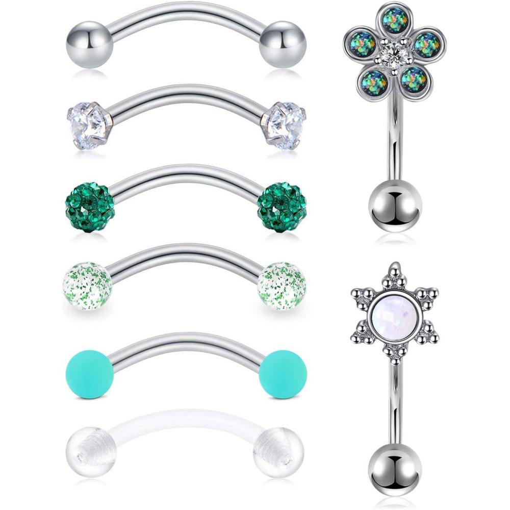 imageMayhoop 16G Rook Earrings Piercing Jewelry Daith Snug Eyebrow Rings Piercing Stainless Steel Curved Barbell Anti Tragus Forward Helix Piercings for Women Men4GreenSilver 10mm6Pcs6mm2Pcs special