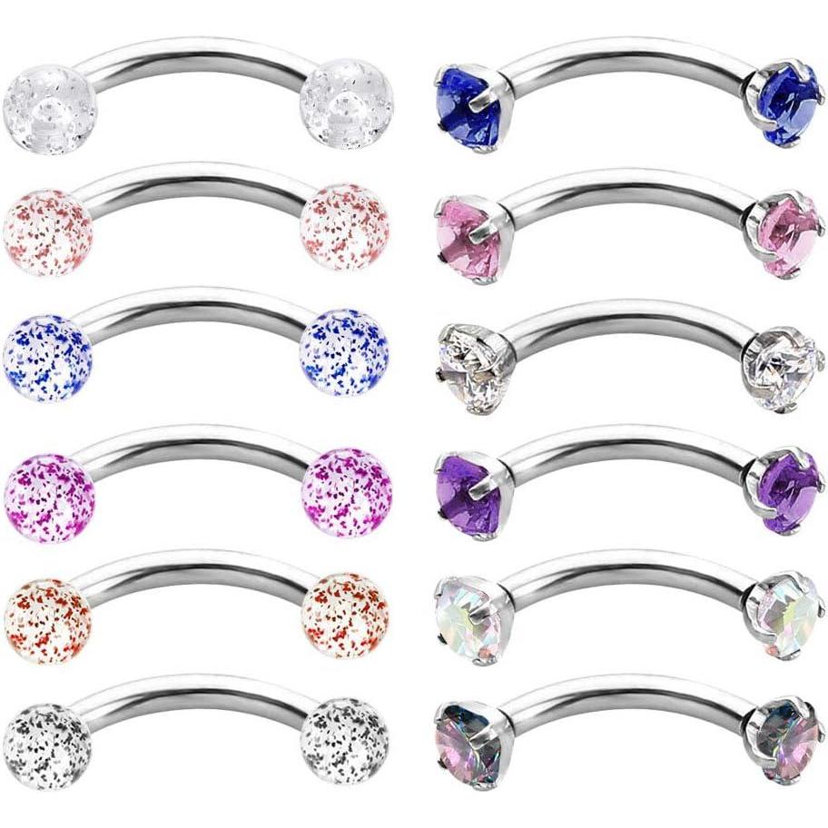 imageMayhoop 16G Stainless Steel Curved Barbell Eyebrow Rings Cubic Zirconia Daith Rook Earrings Conch Helix Piercing Jewelry