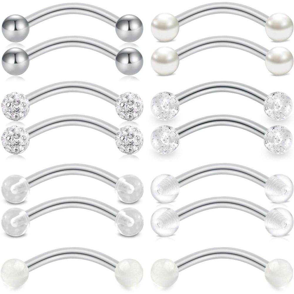 imageMayhoop 16G Stainless Steel Daith Rook Earring 8mm 10mm Curved Barbell Eyebrow Rings Piercing Jewelry for Women Men10mm Silver bar