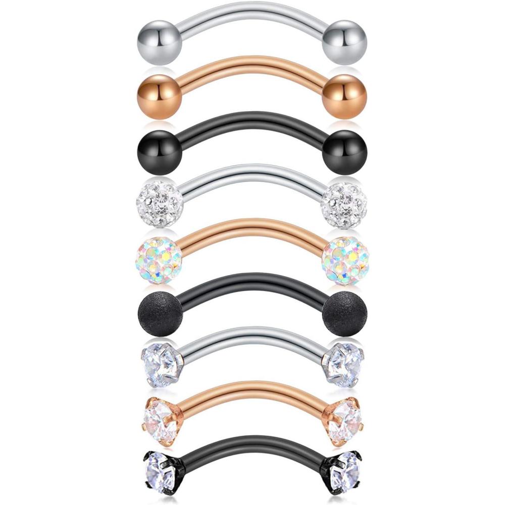 imageMayhoop 16G Stainless Steel Daith Rook Earring 8mm 10mm Curved Barbell Eyebrow Rings Piercing Jewelry for Women Men4Style D 10mmBar length