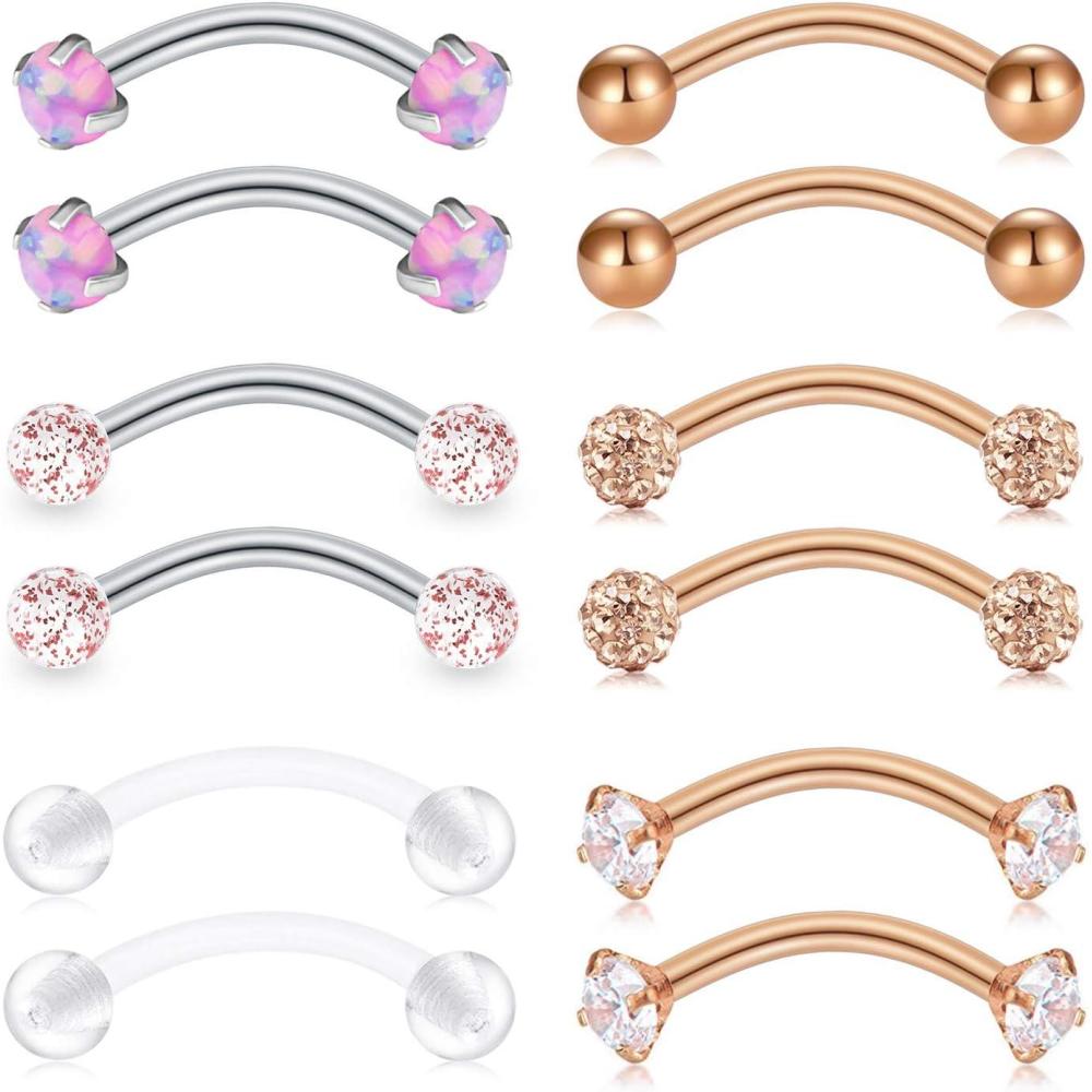 imageMayhoop 16G Stainless Steel Daith Rook Earring 8mm 10mm Curved Barbell Eyebrow Rings Piercing Jewelry for Women Men5Style D 8mm516